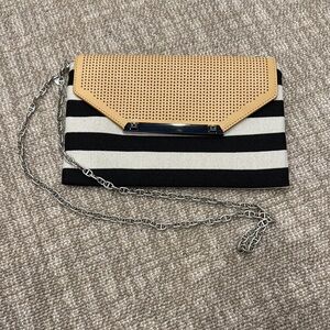 Stella & Dot Black and Cream Clutch with Textured Flap